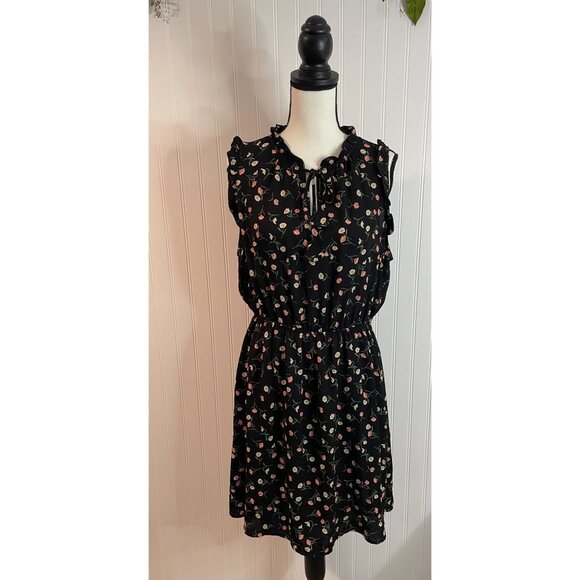 Lucky Brand Black Floral Print Ruffled Sleeveless Dress XL - Picture 1 of 12